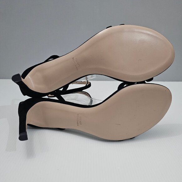NEW Stuart Weitzman Lexie Sandal Heel Wraparound Ankle Black Suede Size 9.5 - Picture 12 of 14